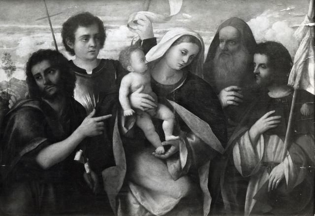 A. C. Cooper — Bellini Giovanni - bottega - sec. XV/ XVI - Madonna con Bambino tra san Giovanni Battista, san Giorgio, san Girolamo e san Rocco — insieme